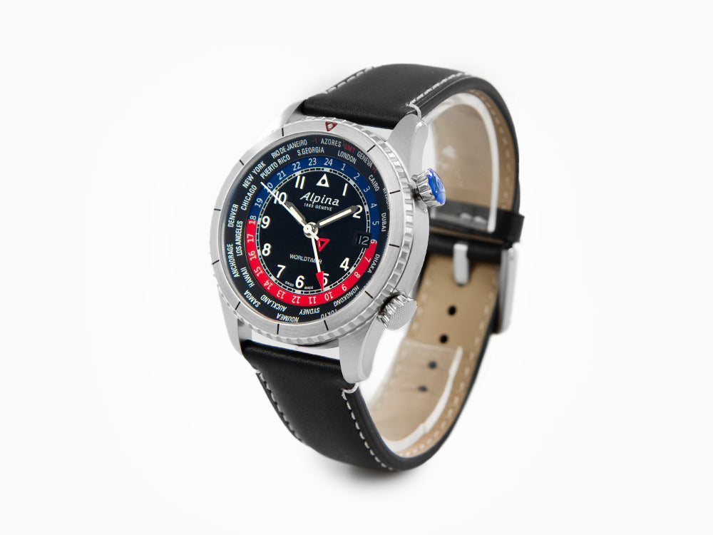 Reloj de Cuarzo Alpina Startimer Pilot Worldtimer, 41 mm, Negro, AL-255BRB4S26