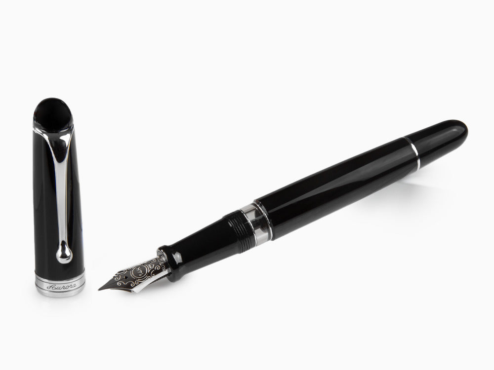 Pluma Estilográfica Aurora 88 Big, Resina Negra, Adornos cromados, 800C