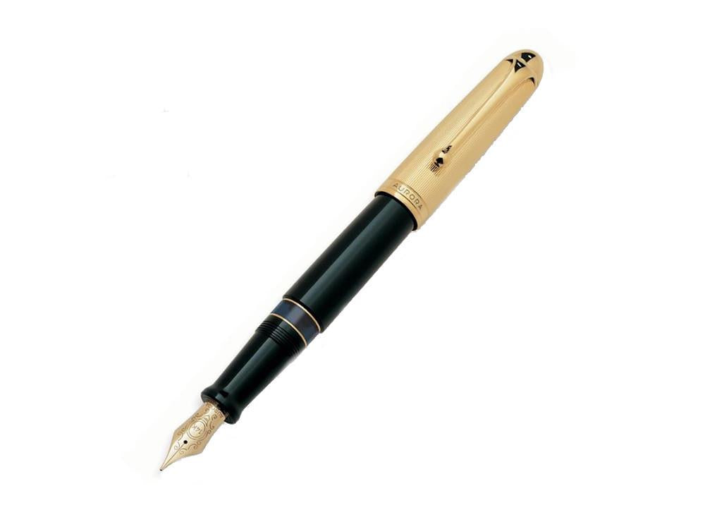 Pluma Estilográfica Aurora 88 Big, Resina Negra, Adornos en oro, 801