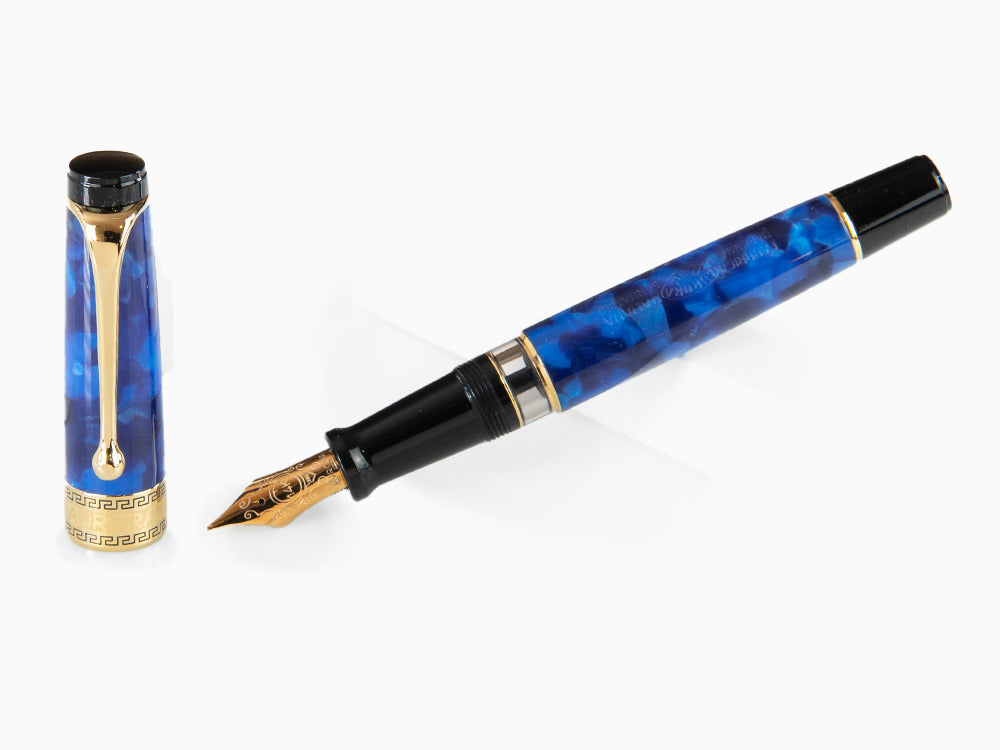 Pluma Estilográfica Aurora Optima, Auroloide, Azul, PVD Oro, 996B