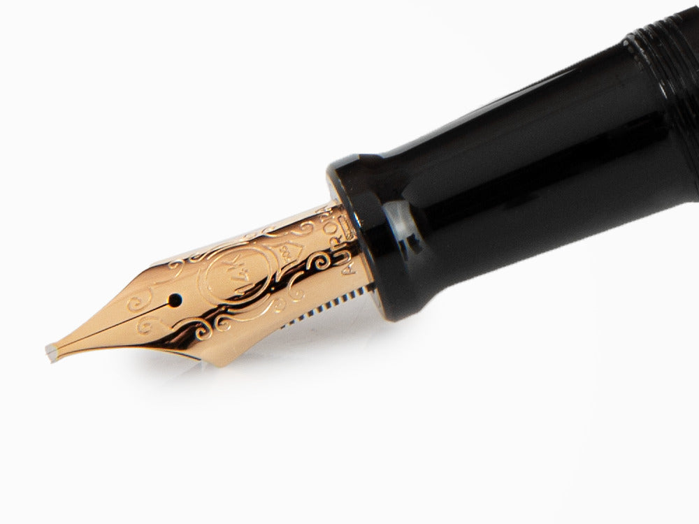 Pluma Estilográfica Aurora Optima, Resina, Negro, PVD Oro, 997N