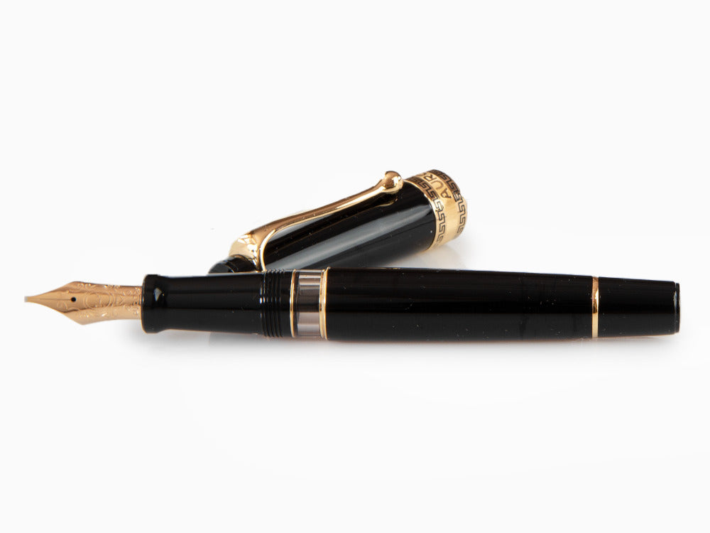Pluma Estilográfica Aurora Optima, Resina, Negro, PVD Oro, 997N