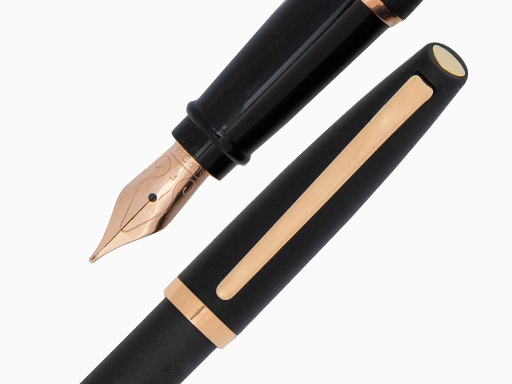 Pluma Estilográfica Aurora Style, Resina Negra, Oro rosa, E20PN