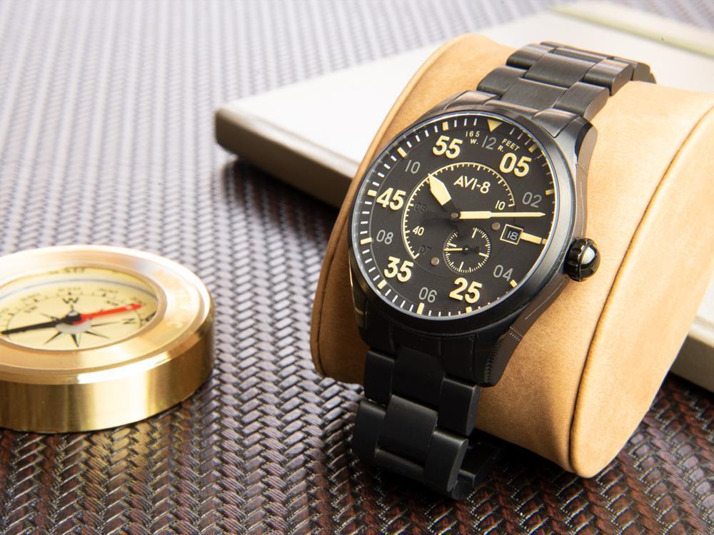 Reloj Automático AVI-8 Spitfire, PVD, Negro, 42 mm, Acero inoxidable, AV-4073-33