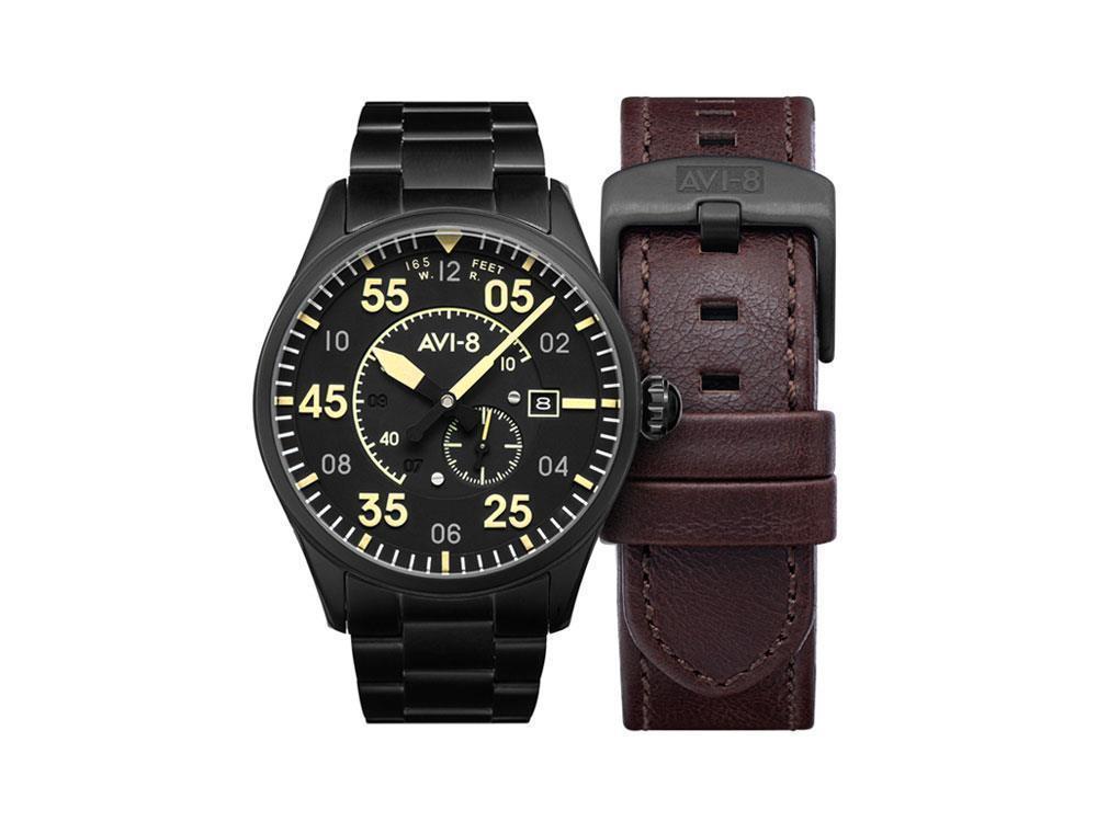 Reloj Automático AVI-8 Spitfire, PVD, Negro, 42 mm, Acero inoxidable, AV-4073-33