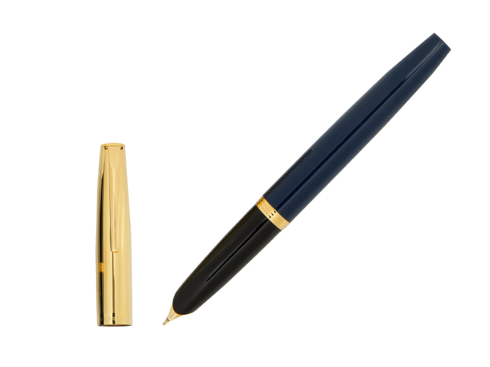 Estilográfica Aurora Duo-Cart, Resina Azul, Chapado en oro, DC57-DBM