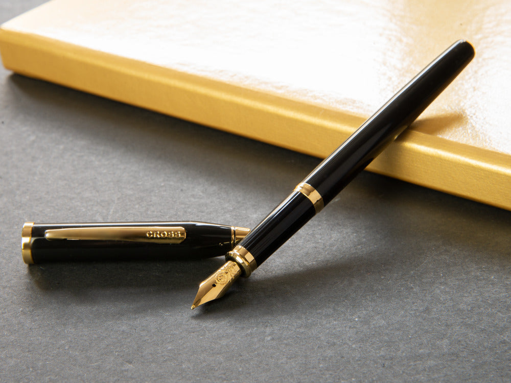 Pluma Estilográfica Cross Century II, Laca, Negro, Bañado en Oro 23K