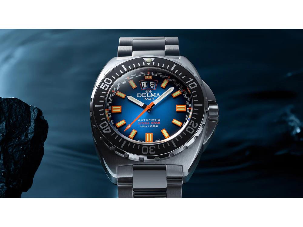 Reloj Automático Delma Shell Star Big Date, Azul, 44 mm, 41703.736.6.041