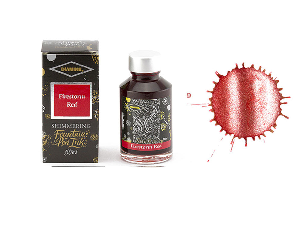 Tintero Diamine Shimmering Firestorm Red, 50ml, Rojo, Cristal