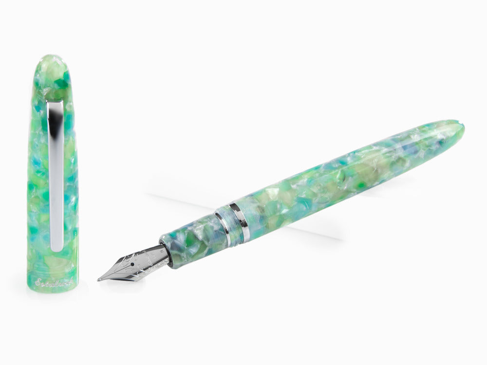 Pluma Estilográfica Esterbrook Estie Sea Glass, Adornos Cromados, ESG836