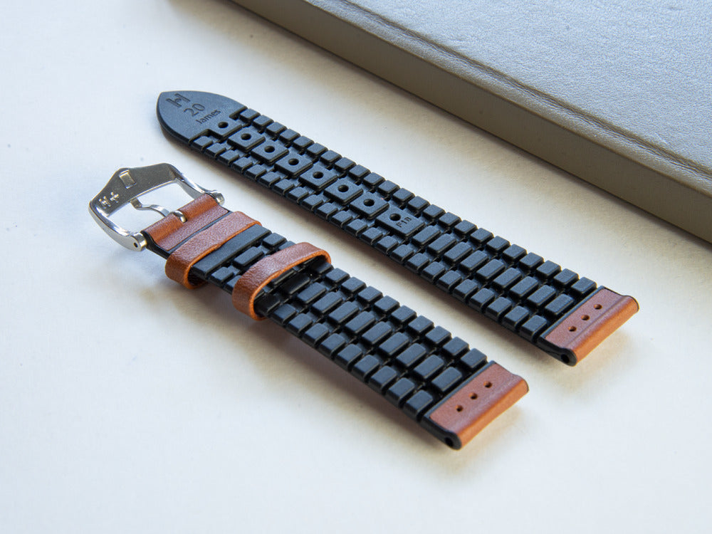 Correa Hirsch Piel de becerro Heavy Calf , Marrón, Blanco, 22 mm, 01475010-2-22