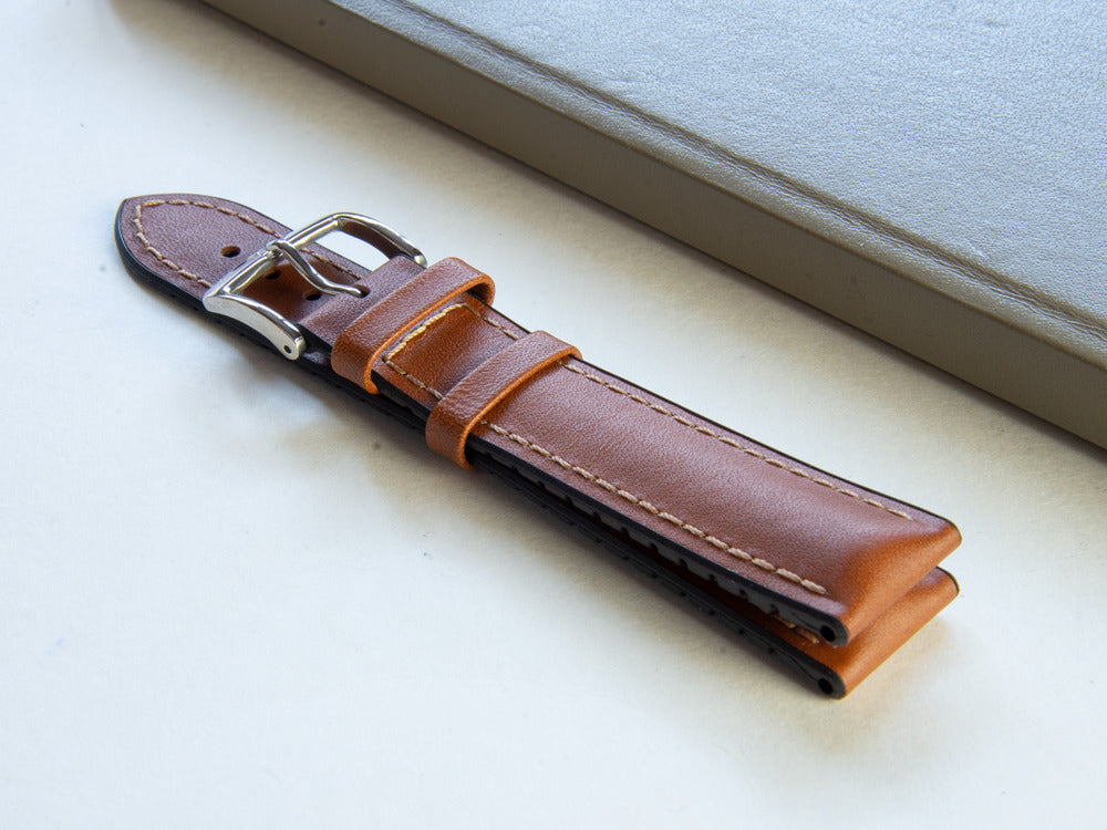 Correa Hirsch Piel de becerro Heavy Calf , Marrón, Blanco, 22 mm, 01475010-2-22