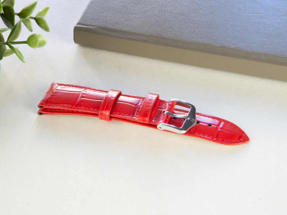 Correa Hirsch Piel con gofrado exótico Louisianalook, Rojo, 20 mm, 03427120-2-20