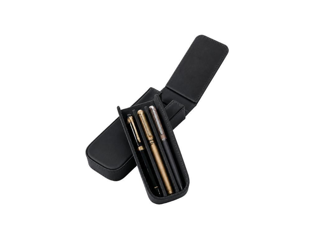 Estuche Iguana Negro para 3 piezas de escritura, PEN-CASE-BLACK-3