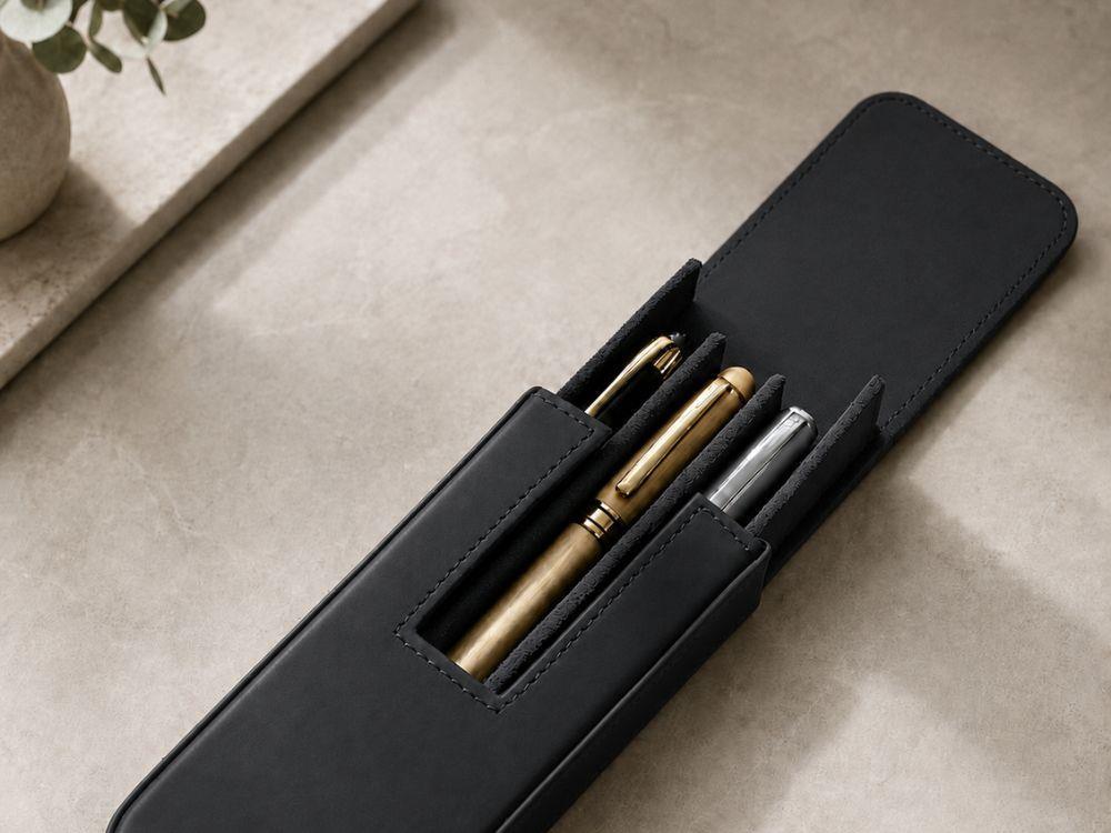 Estuche Iguana Negro para 3 piezas de escritura, PEN-CASE-BLACK-3