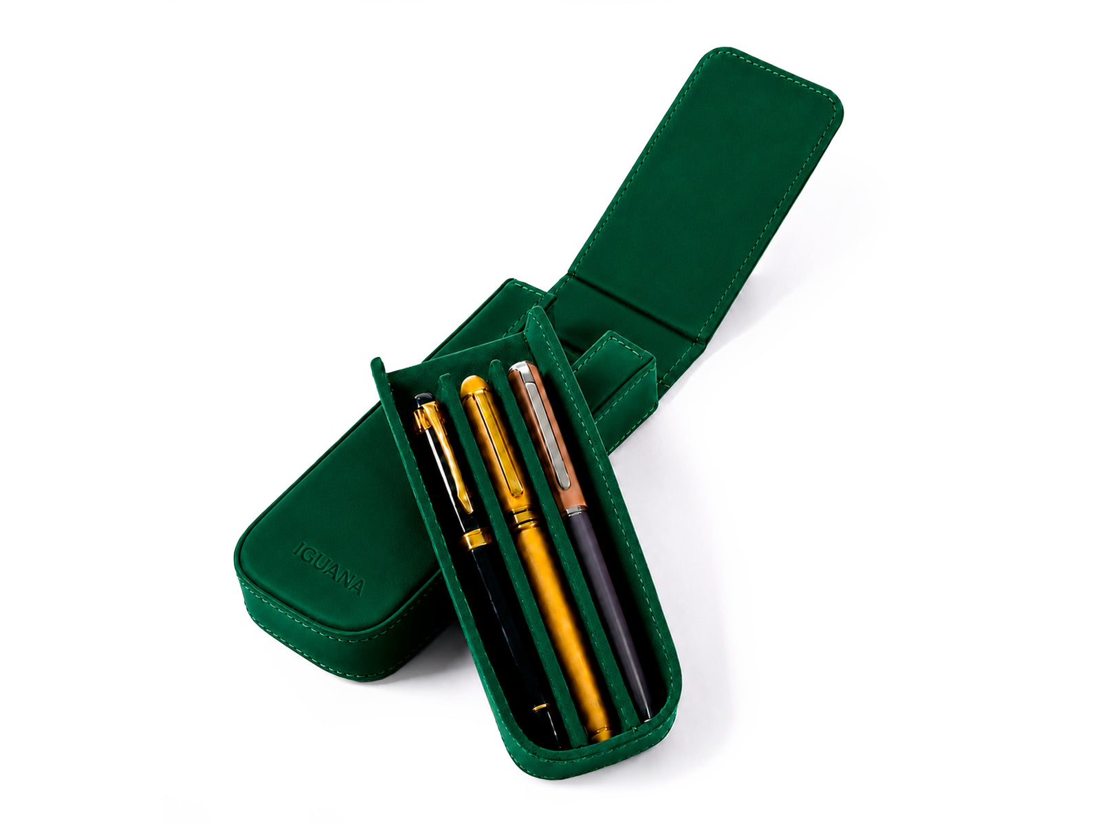 Estuche Iguana Verde para 3 piezas de escritura, PEN-CASE-GREEN-3