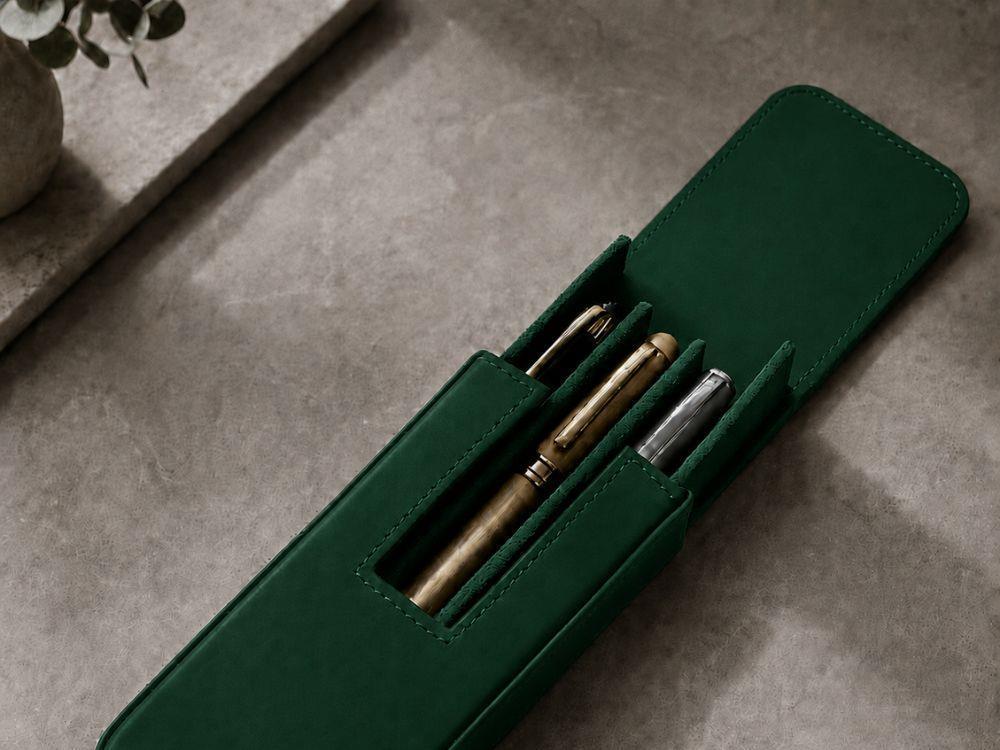 Estuche Iguana Verde para 3 piezas de escritura, PEN-CASE-GREEN-3