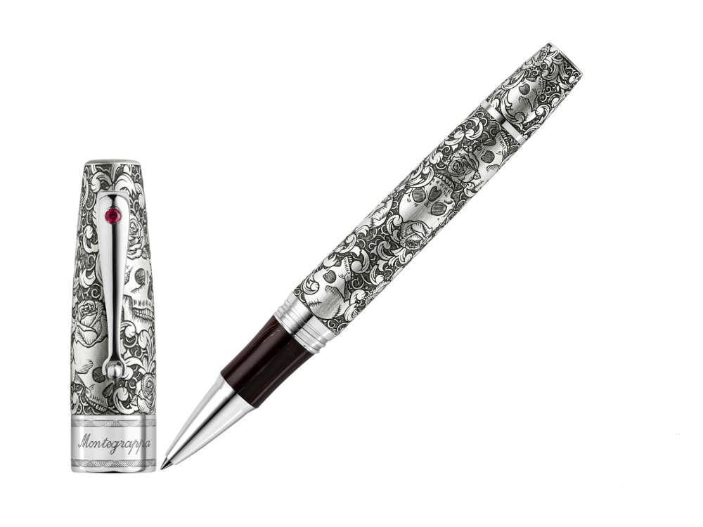Roller Montegrappa Skulls & Roses, Plata, Edición Limitada, ISSKNRSE
