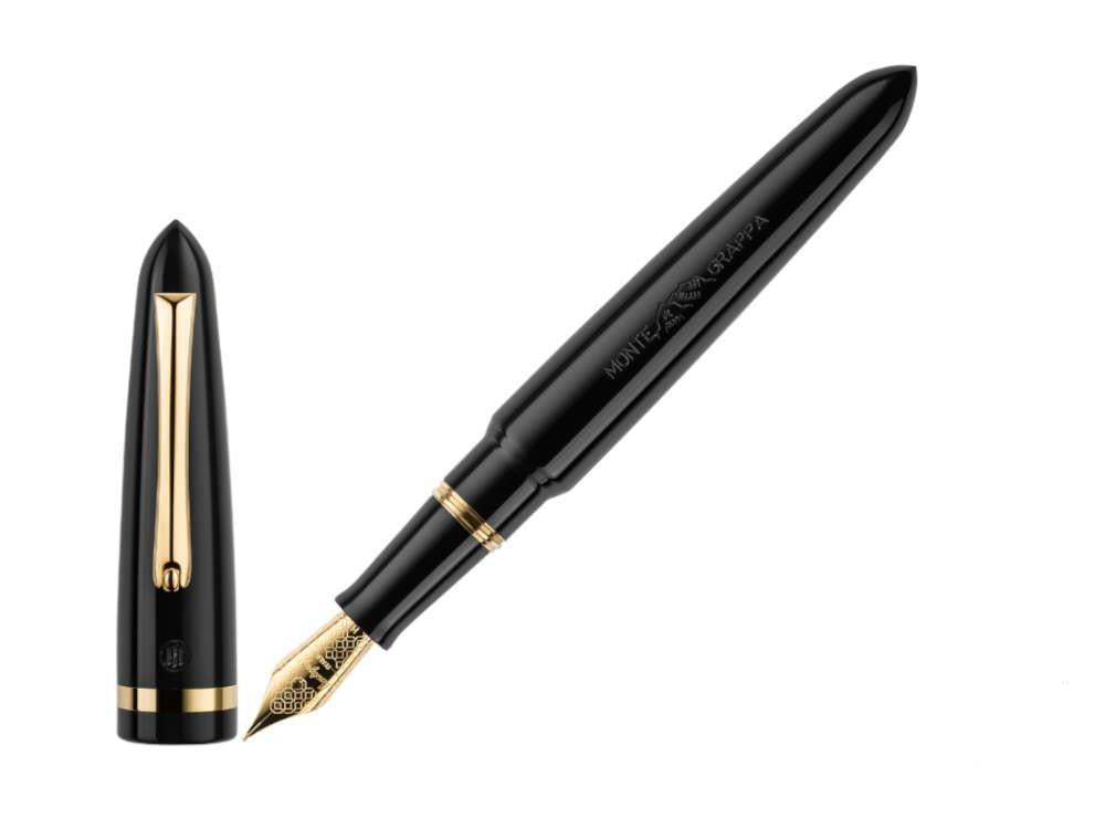Pluma Estilográfica Montegrappa Venetia, Negro, PVD Oro, Acero, ISVEN-AC