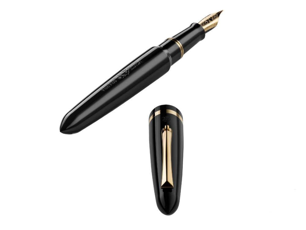 Pluma Estilográfica Montegrappa Venetia, Negro, PVD Oro, Acero, ISVEN-AC