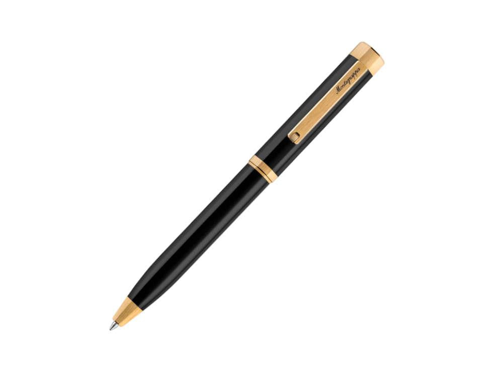 Bolígrafo Montegrappa Otto, Resina Acrílica, Negro, PVD Oro, ISZ8IBIY