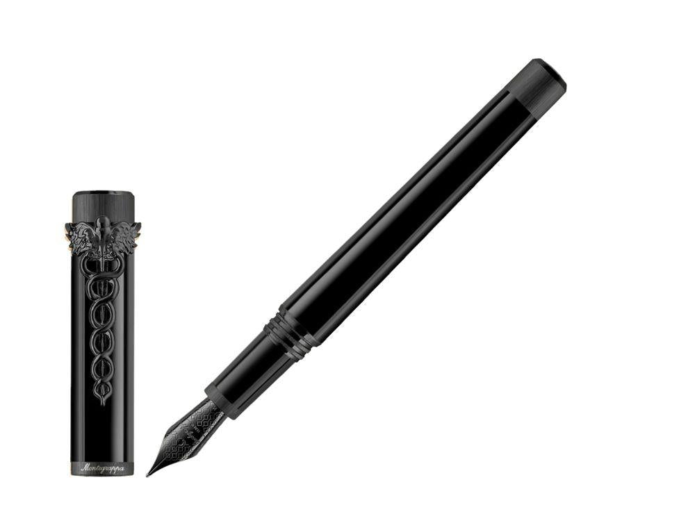 Pluma Montegrappa Zero Zodiac Caduceus Ultra-Black Plumín Acero