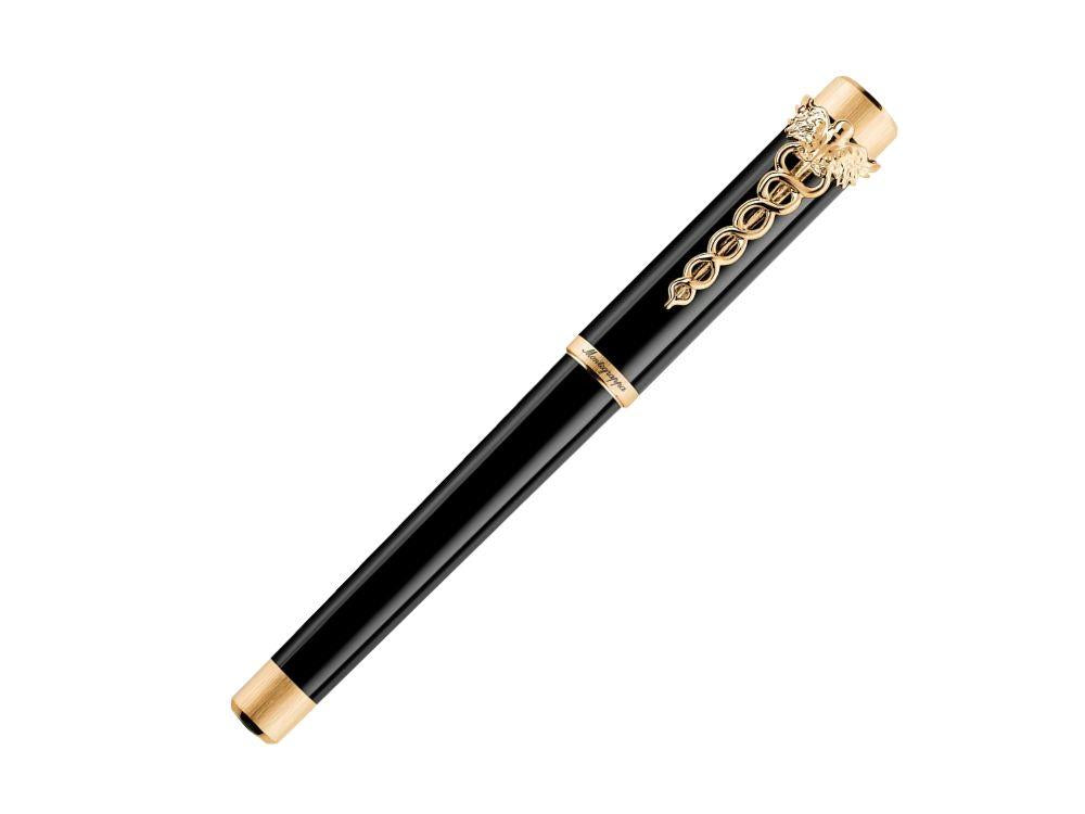 Pluma Montegrappa Zero Zodiac Caduceus Adornos Dorados con Plumín Acero