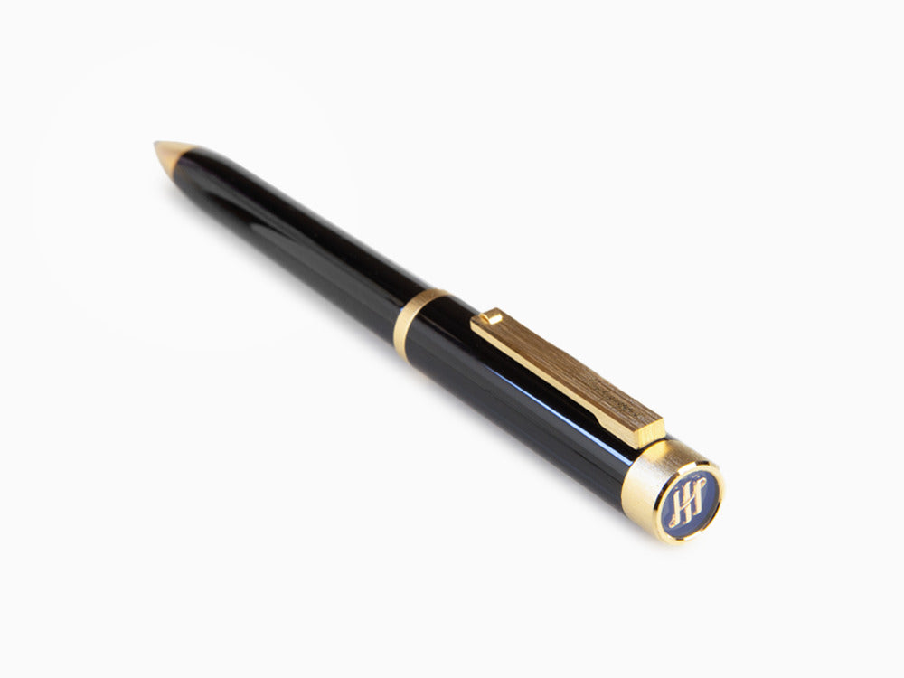 Bolígrafo Montegrappa Zero, Resina Negra, Adornos en oro, ISZETBBY
