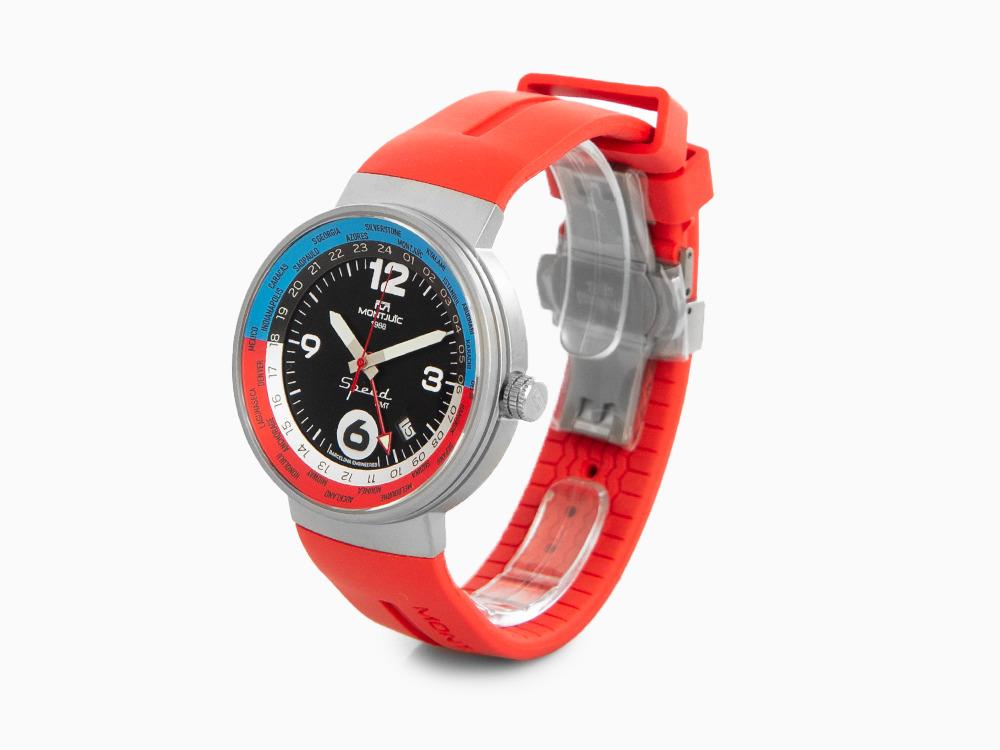 Reloj de Cuarzo Montjuic Speed GMT, Acero Inoxidable, Negro, 43 mm, MJ3.0203.S