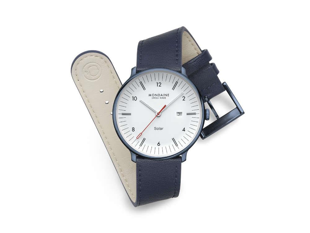 Reloj de Cuarzo Solar Mondaine Doppio IP, Blanco, 41 mm, MLE.41910.LQV