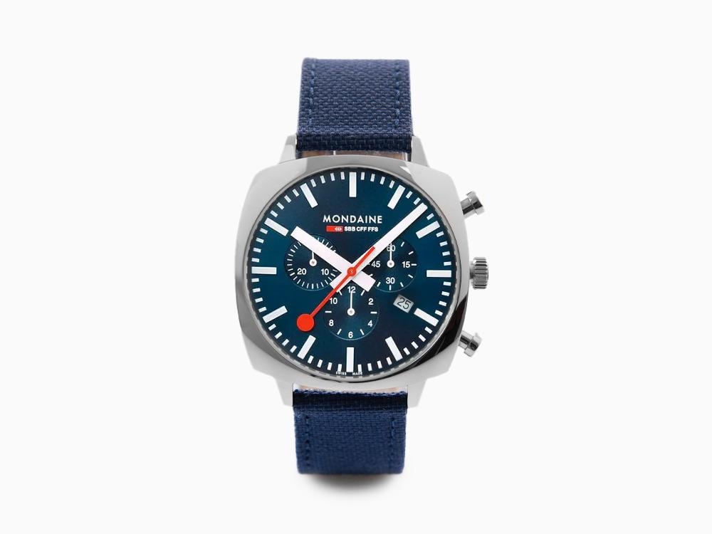 Reloj de Cuarzo Mondaine Cushion, Azul, 41 mm, Correa textil, MSL.41440.LD.SET