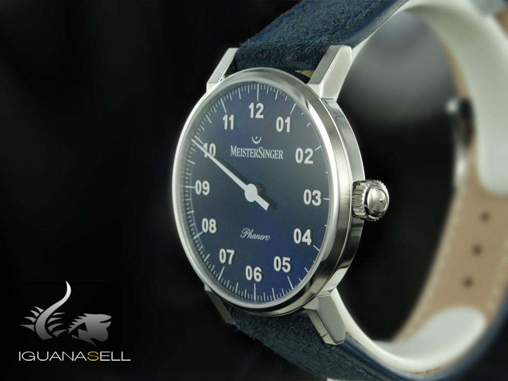 Reloj Meistersinger Phanero, Carga manual, SW 210, Azul, 35mm, PH308-SV14