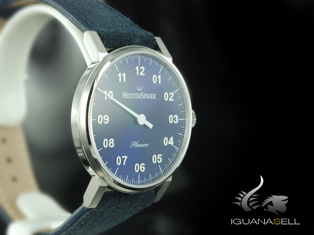 Reloj Meistersinger Phanero, Carga manual, SW 210, Azul, 35mm, PH308-SV14