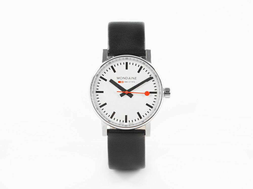 Reloj de Cuarzo Mondaine SBB Evo2, Blanco, 35 mm, Correa de piel, MSE.35110.LB