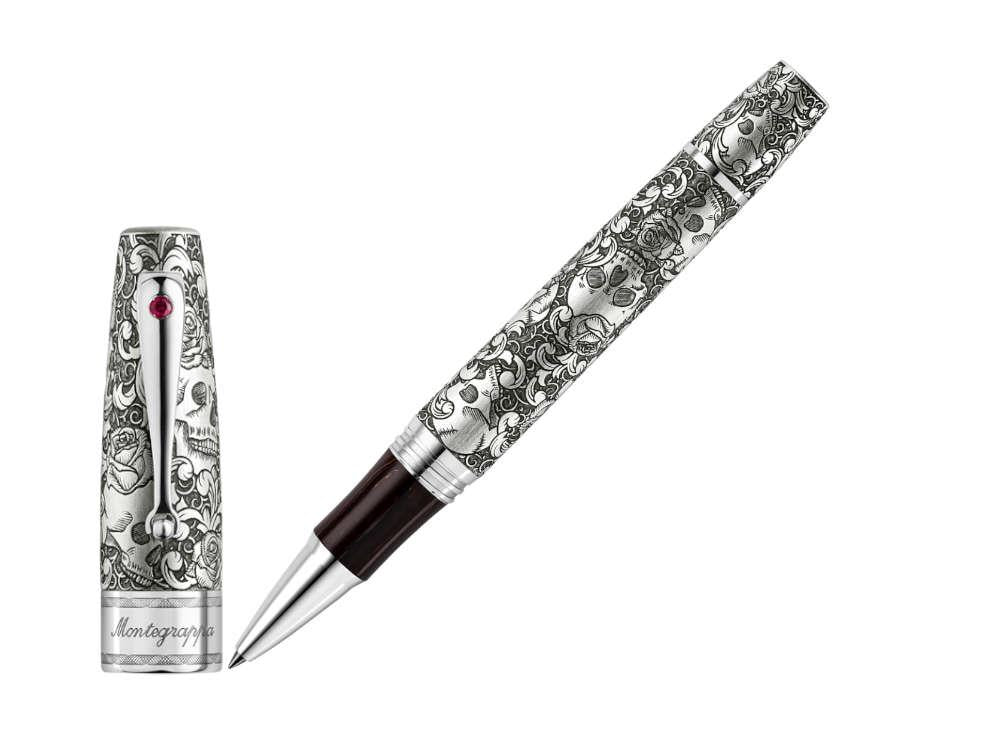 Roller Montegrappa Skulls & Roses, Plata, Edición Limitada, ISSKNRSE