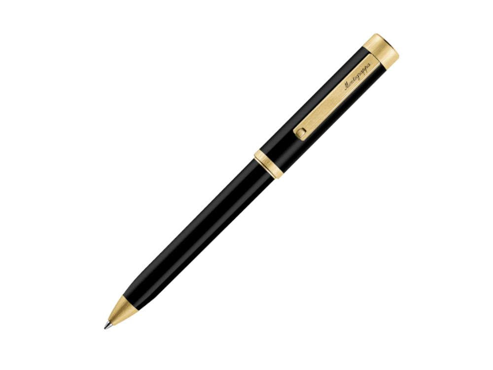 Bolígrafo Montegrappa Zero, Resina Negra, Adornos en oro, ISZETBBY