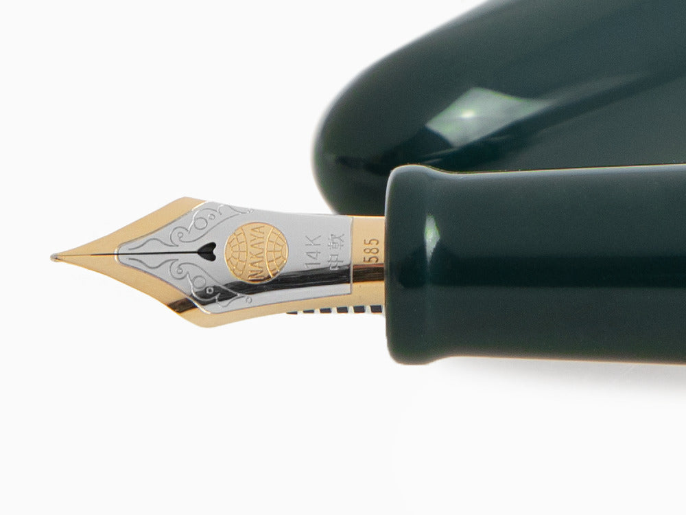 Pluma Estilográfica Nakaya Cigar Long, Midori, Ebonita, Ebonita, Oro 14k
