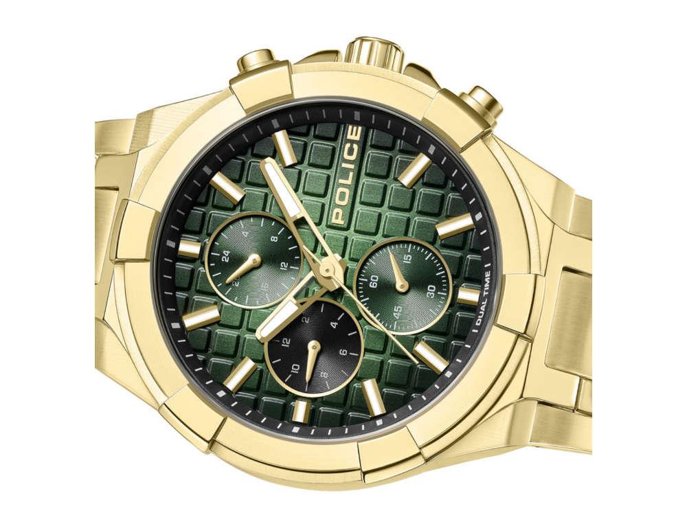 Reloj de Cuarzo Police Guardian, PVD Oro, 42 mm, Verde, PEWGK0082003