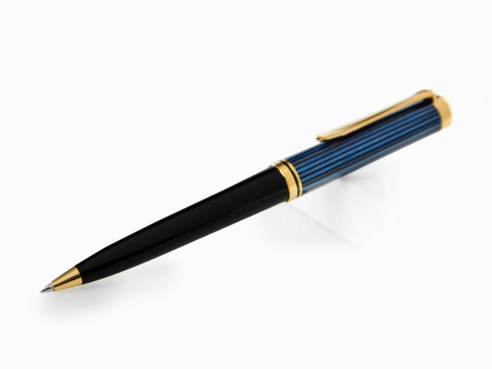 Bolígrafo Pelikan K800, Azul y negro, Adornos en oro, 987842