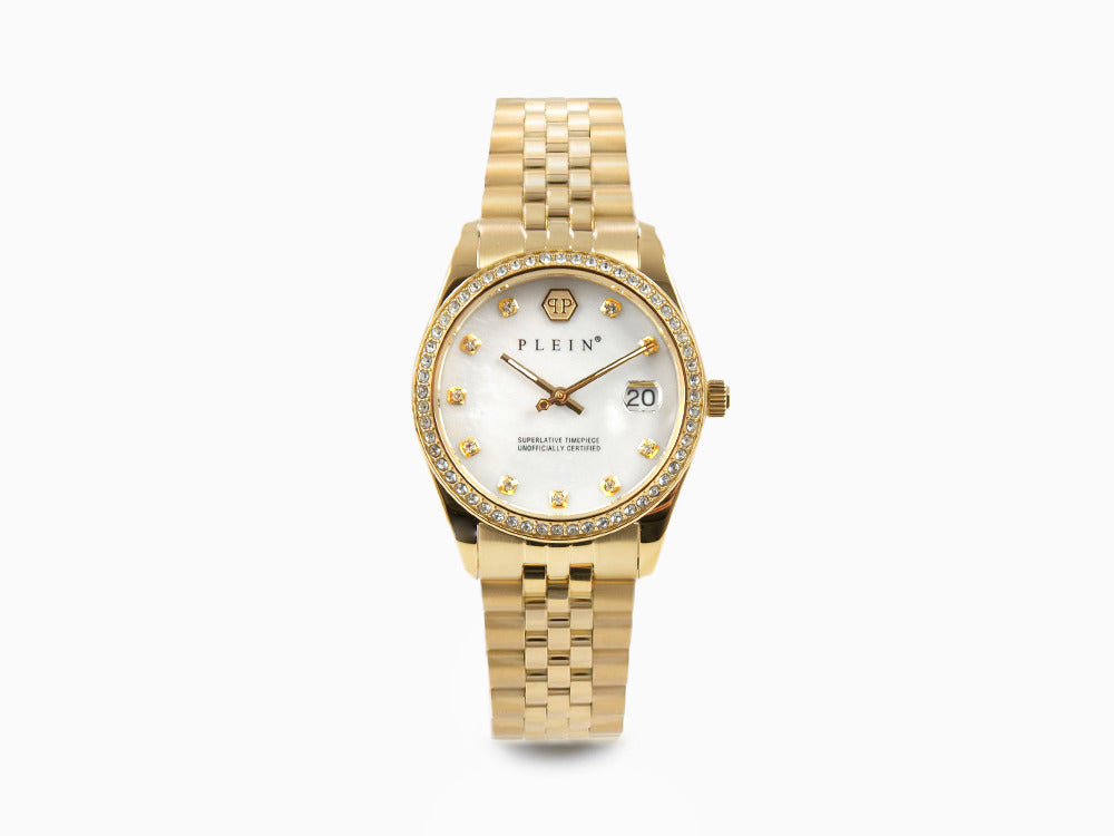 Reloj de Cuarzo Philipp Plein Date Superlative, PVD Oro, Blanco, 34mm, PWYAA0323