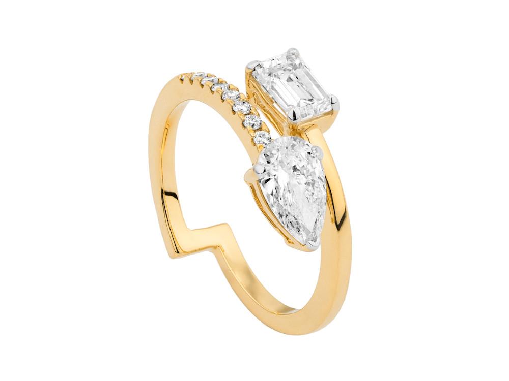 Solitario Anillo Tu y Yo de Oro 18K Esmeralda & Pera de 1.5 ct, LRY00405-13