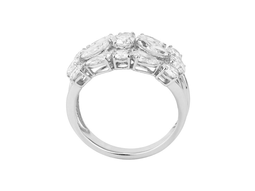 Solitario Anillo Tres Filas de Oro Blanco 18K de 2.5 ct, NLW00001-13