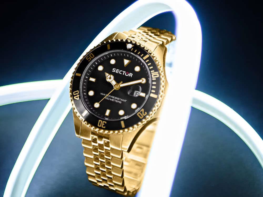 Reloj de Cuarzo Sector No Limits 230, PVD Oro, Negro, 43 mm, R3253161051