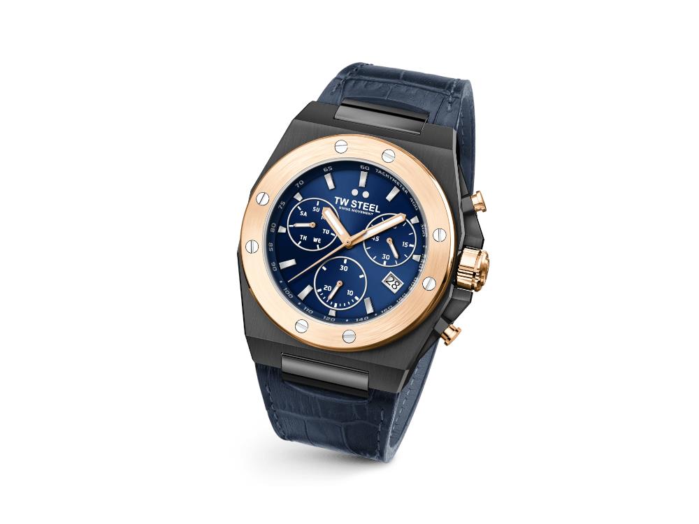 Reloj de Cuarzo TW Steel Ceo Tech, Azul, 45 mm, Correa de piel, 10 atm, CE4086