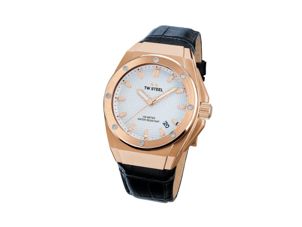 Reloj de Cuarzo TW SteelCeo Tech 44mm, Blanco, 44 mm, Piel, 10 atm, CE4109