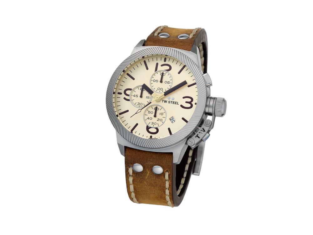 Reloj de Cuarzo TW Steel Classic Canteen, Beige, 45 mm, Piel, 10 atm, CS104