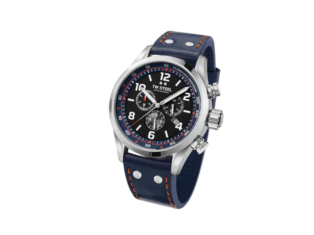 Reloj de Cuarzo TW Steel Fast Lane, Negro, 48 mm, Correa de piel, 10 atm, SVS311