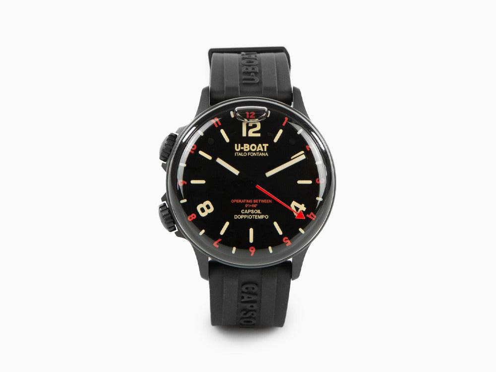 Reloj de Cuarzo U-Boat Capsoil Doppiotempo Red Rehaut, DLC, Negro, 45 mm, 8841
