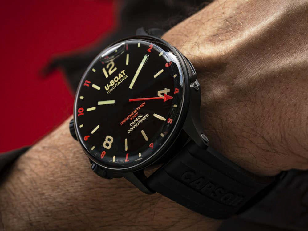 Reloj de Cuarzo U-Boat Capsoil Doppiotempo Red Rehaut, DLC, Negro, 45 mm, 8841