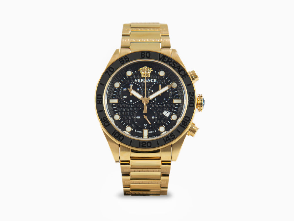 Reloj de Cuarzo Versace Greca Dome Chrono, PVD Oro, Negro, 43 mm, VE6K00523